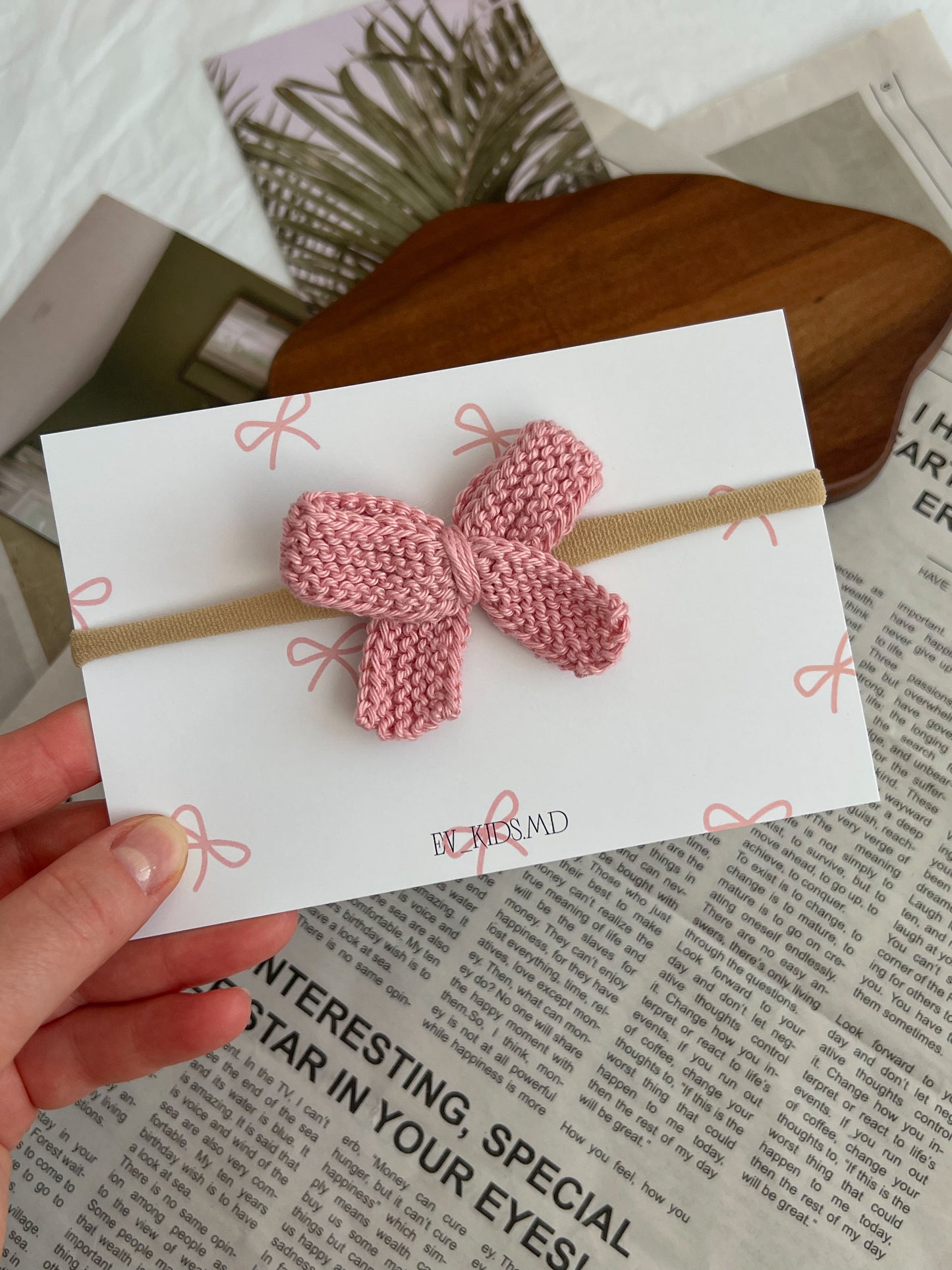 Bentiță pe elastic „Bow Croșetat” – Roz Mauve