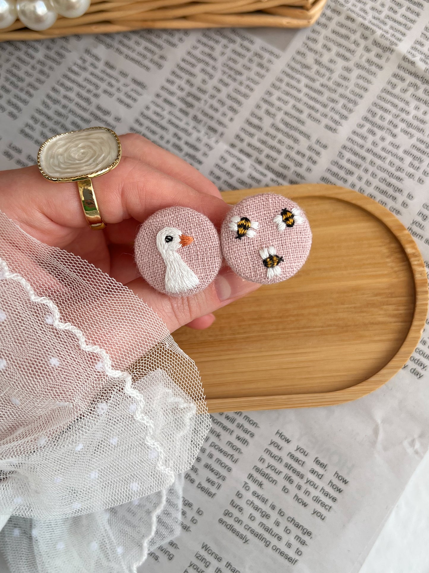 Set elastice brodate «Goose & Bees»