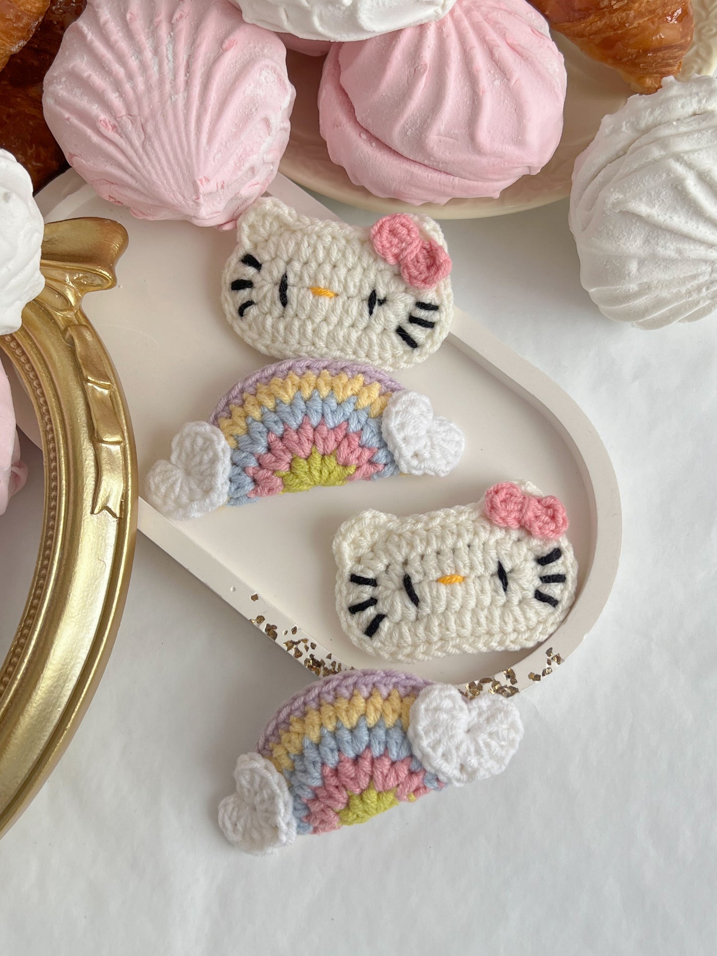 Set Agrafe Croșetate Kitty & Rainbow Cloud