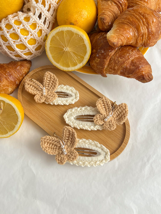 Agrafe Croșetate Butterfly – Caramel & Crem