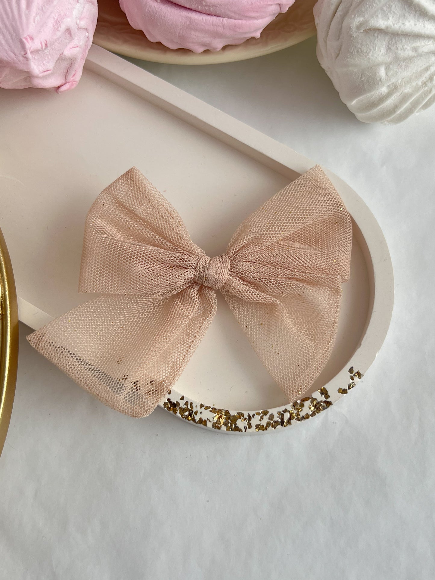 Clama cu Fundita - Beige Gold Dots Tulle