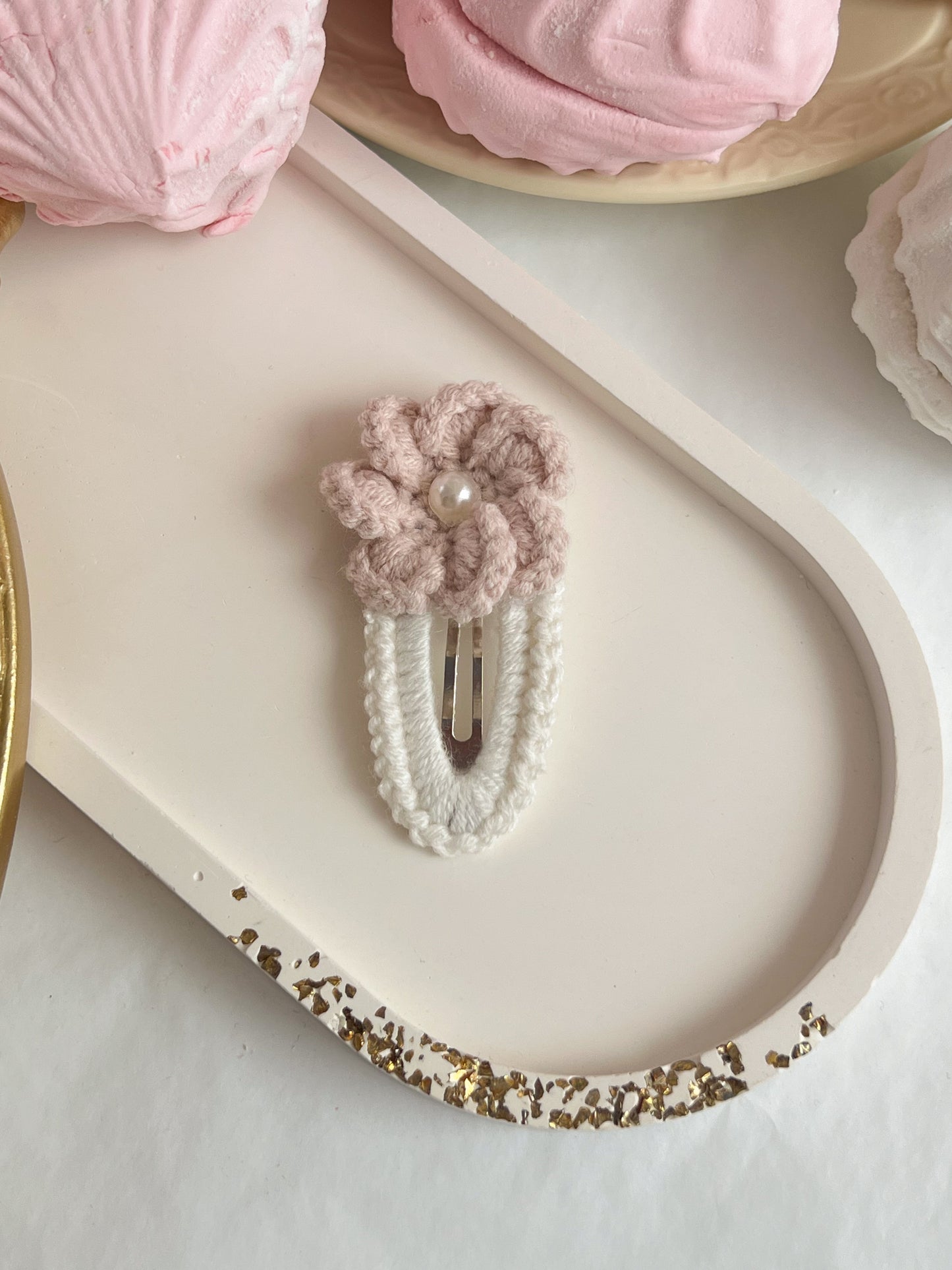 Agrafă „Pearl Bloom” — roz pudrat
