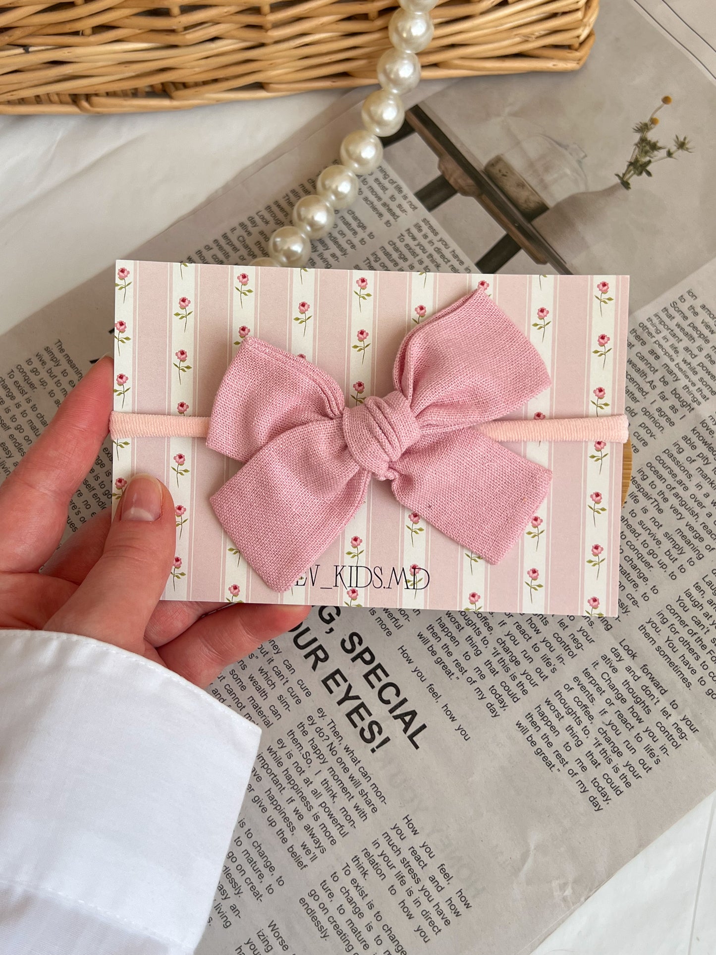 Bentiță pe elastic “Pink Linen”