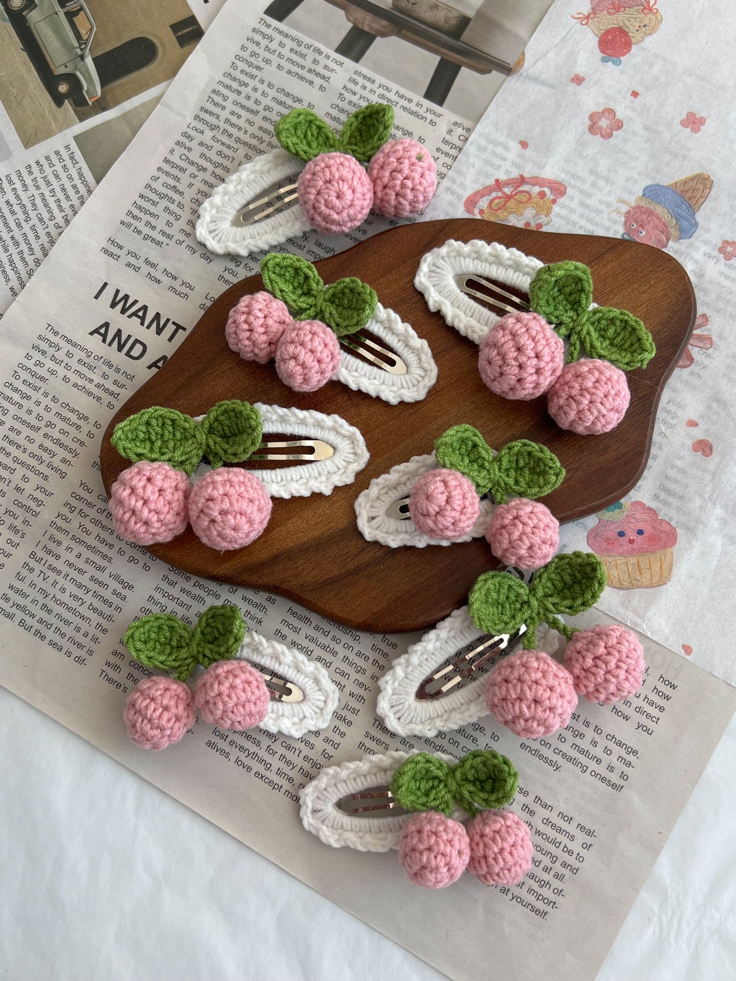 Clame crochet - rose cherry