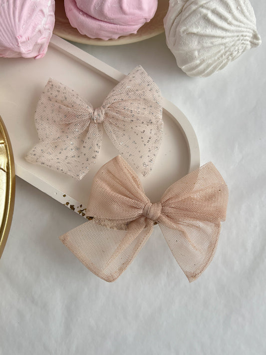 Clama cu Fundita - Beige Gold Dots Tulle