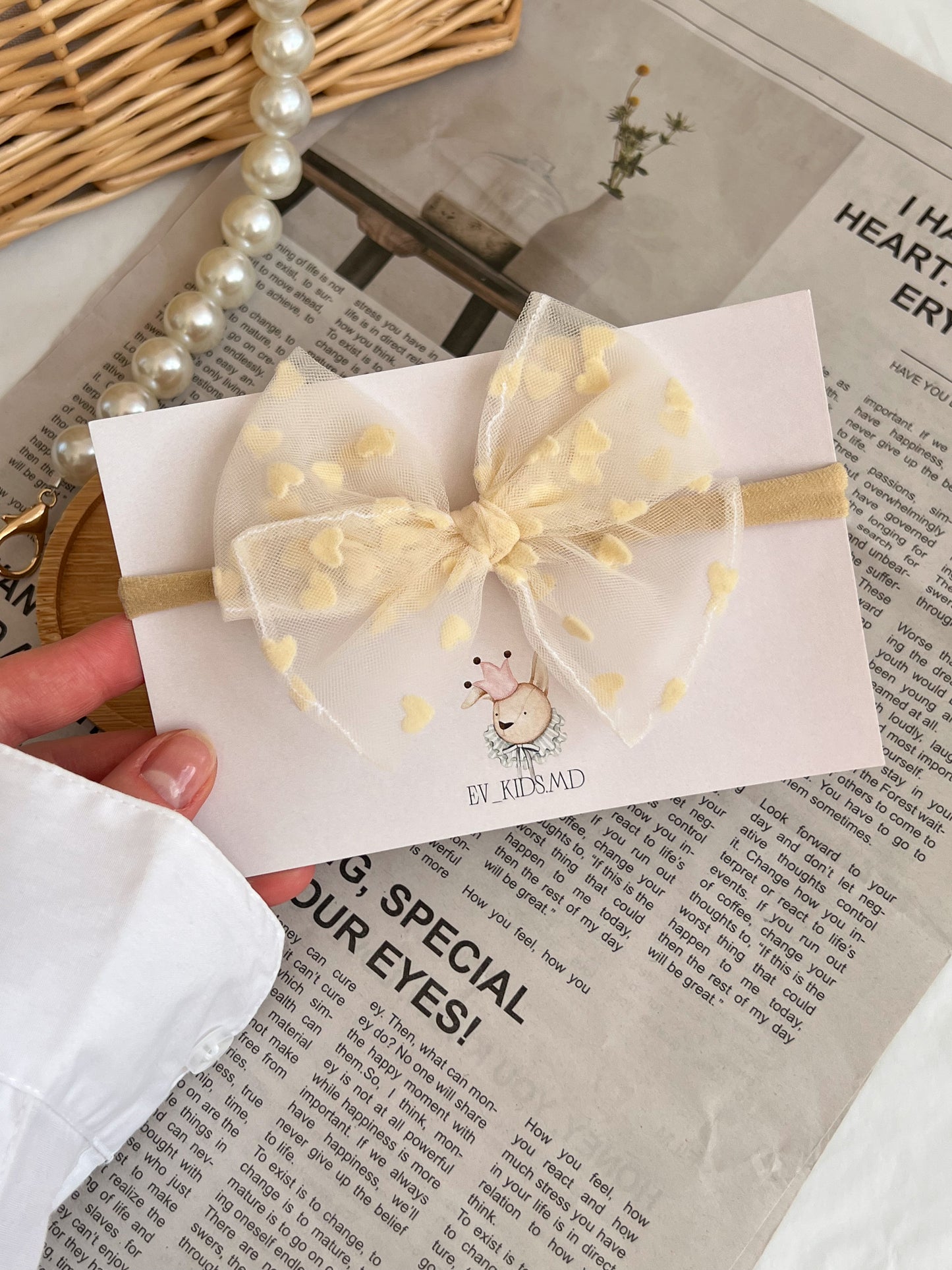 Bentiță pe elastic – Fundiță organza crem