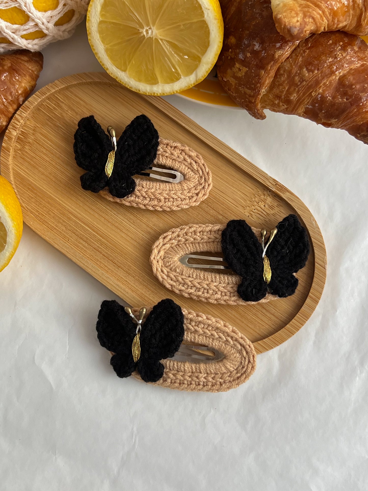 Agrafe Croșetate Butterfly – Negru & Cafeniu