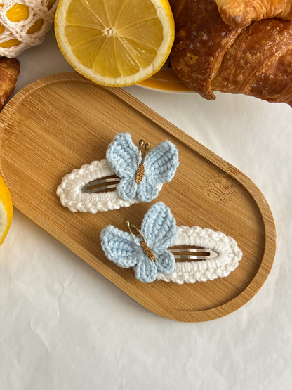 Agrafe Croșetate Butterfly – Bleu Pal & Alb