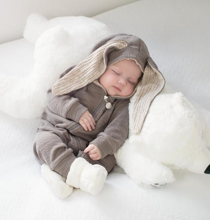 Salopeta pudra - Bunny din bumbac 95% pentru bebelusi