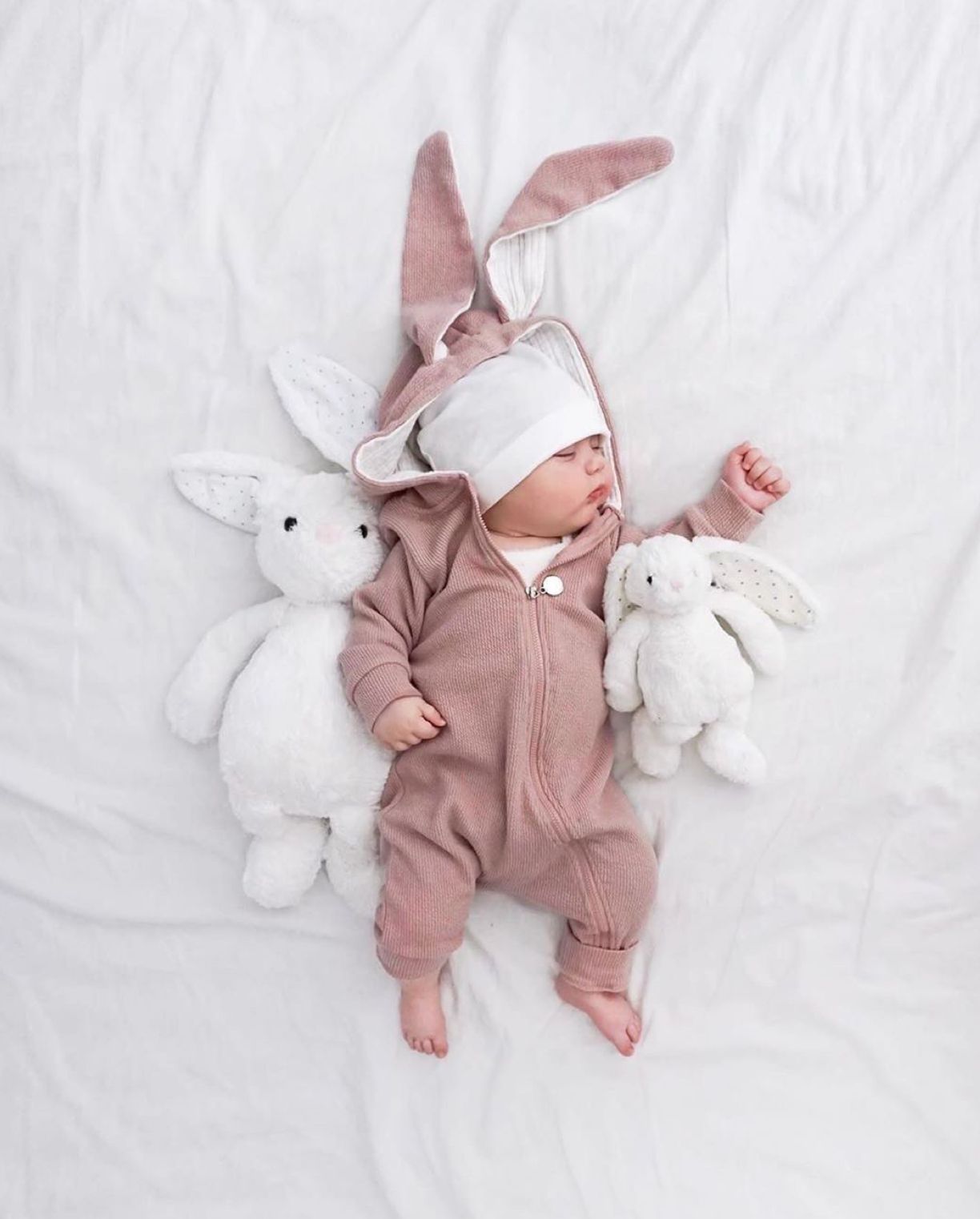 Salopeta pudra - Bunny din bumbac 95% pentru bebelusi