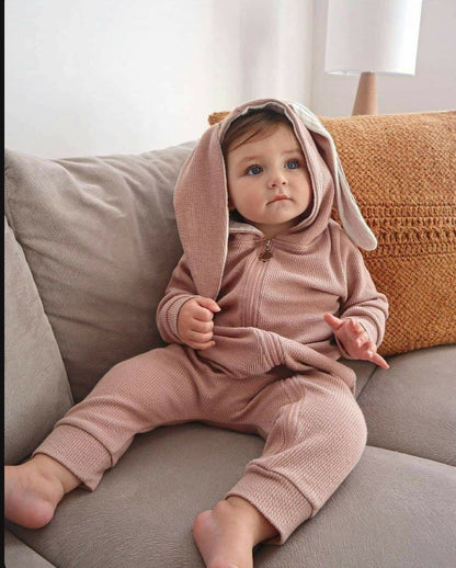 Salopeta pudra - Bunny din bumbac 95% pentru bebelusi