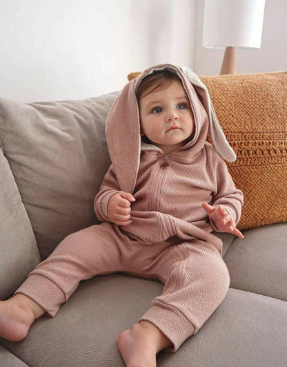 Salopeta pudra - Bunny din bumbac 95% pentru bebelusi