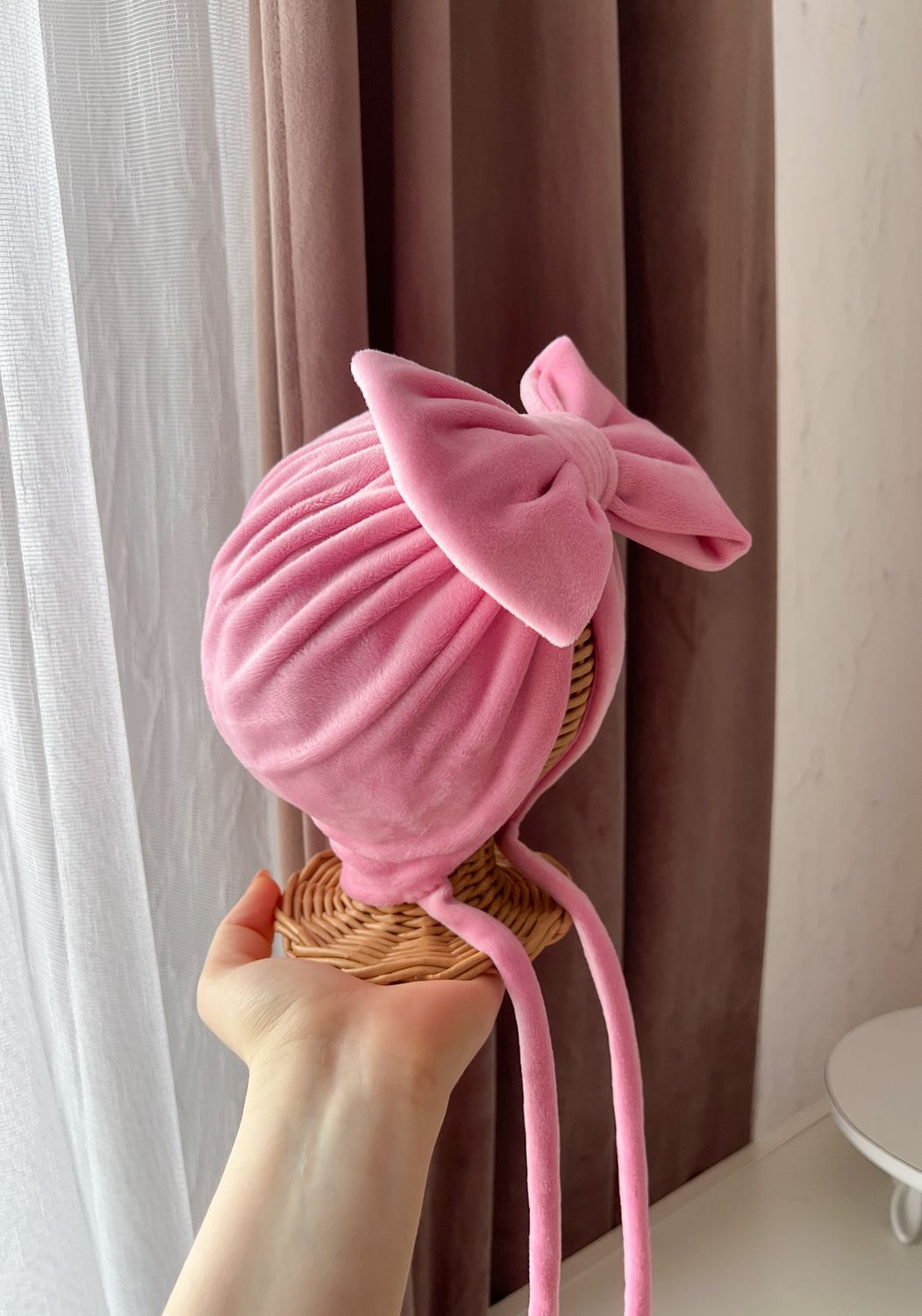Turban din velur cu fundiță