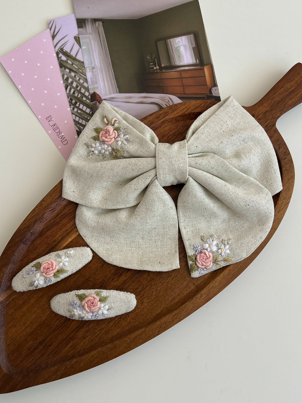Set Agrafă cu fundită – Linen Rose
