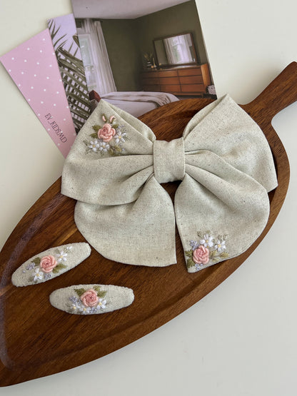 Set Agrafă cu fundită – Linen Rose