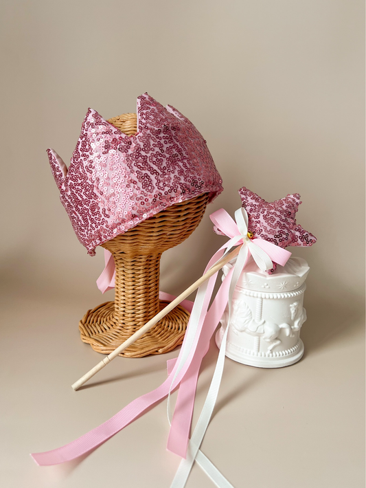Set aniversar – Coroniță & Baghetă Pink Star