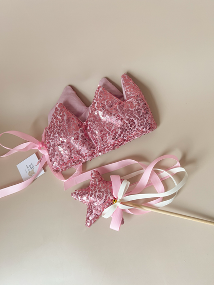 Set aniversar – Coroniță & Baghetă Pink Star