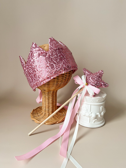 Set aniversar – Coroniță & Baghetă Pink Star