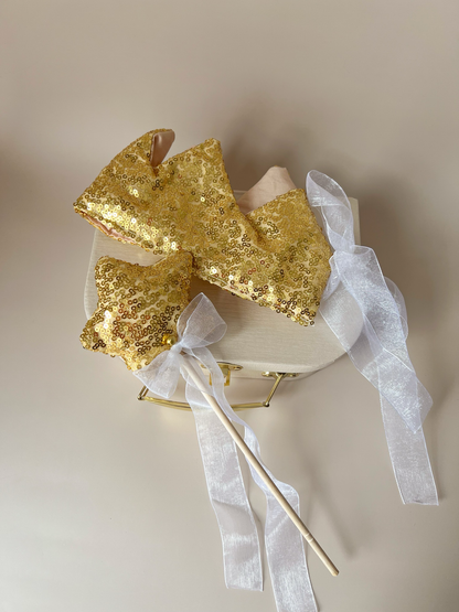 Set aniversar – Coroniță & Baghetă Golden Sparkle