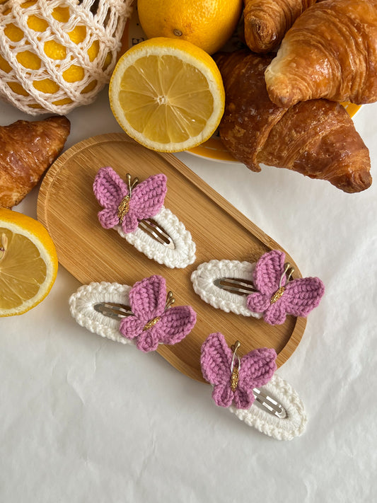 Agrafe Croșetate Butterfly – Lila & Alb
