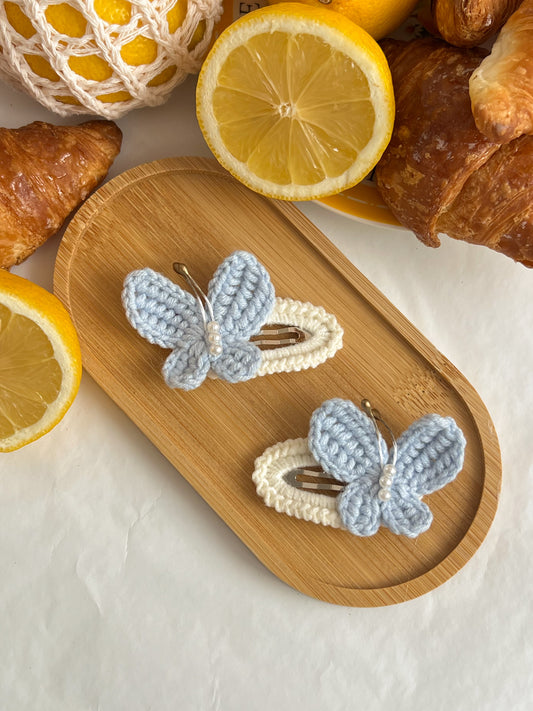 Agrafe Croșetate Butterfly – Bleu & Alb