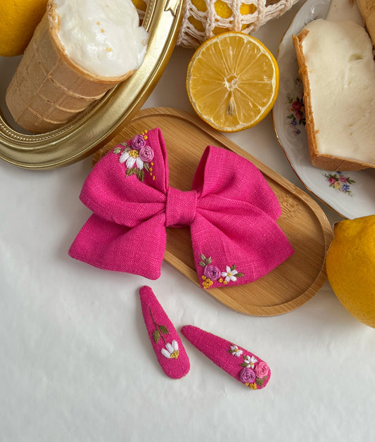 Set Fundă & Clame Floral — Fucsia
