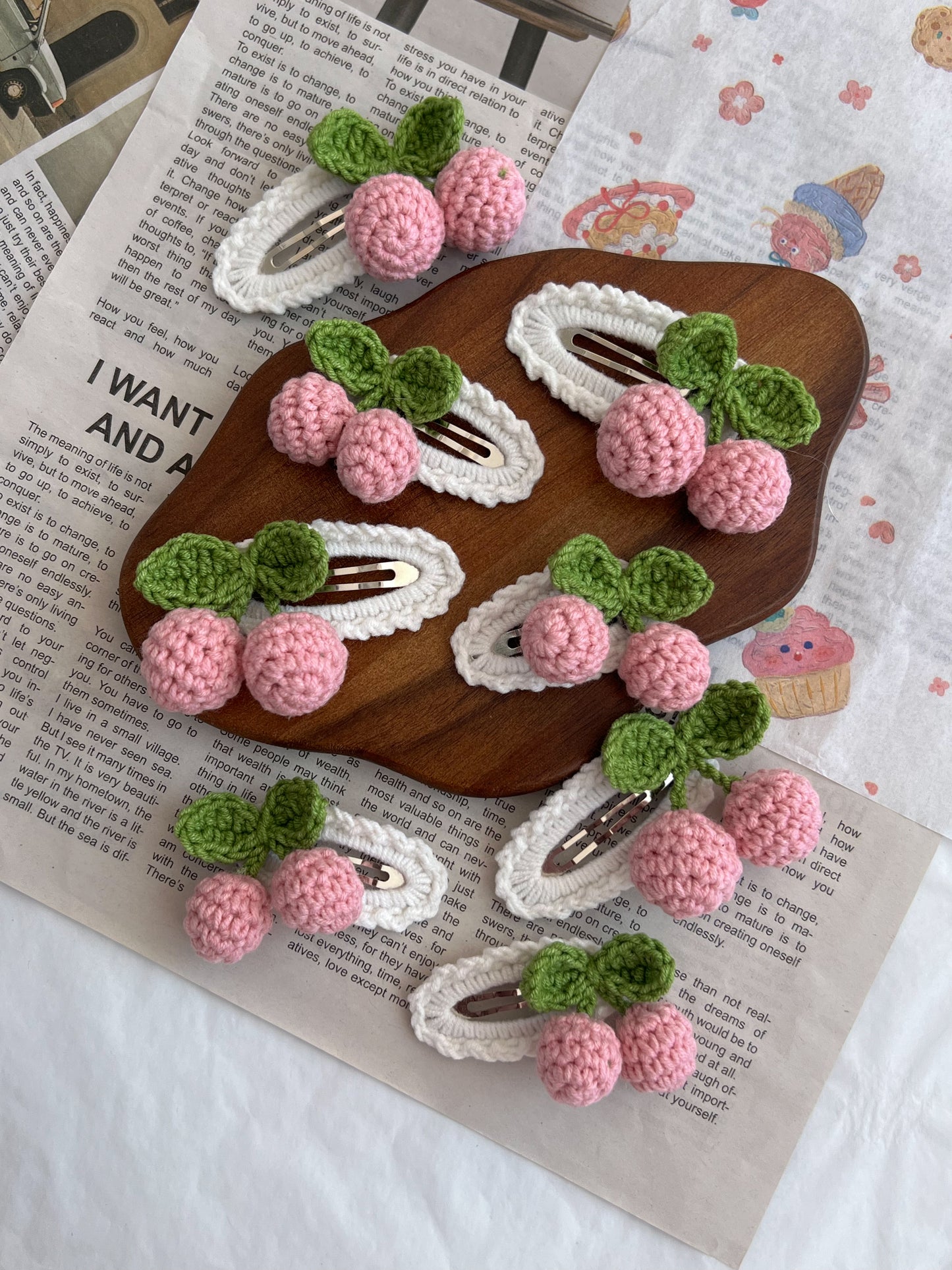 Clame crochet - rose cherry