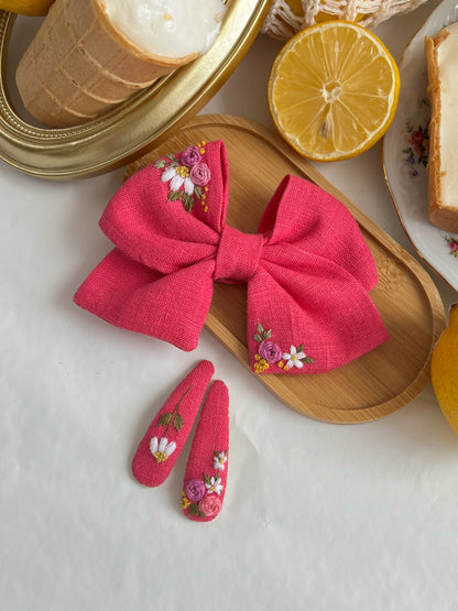 Set Fundă & Clame Floral — Fucsia