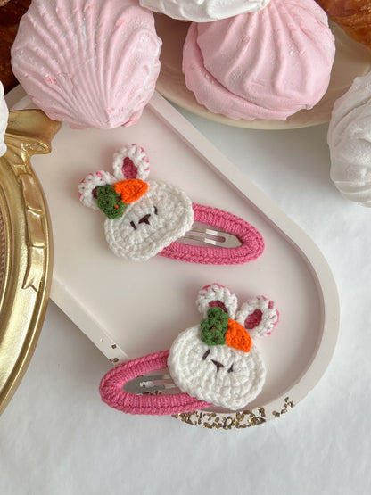 Agrafe Croșetate Bunny – Roz & Alb