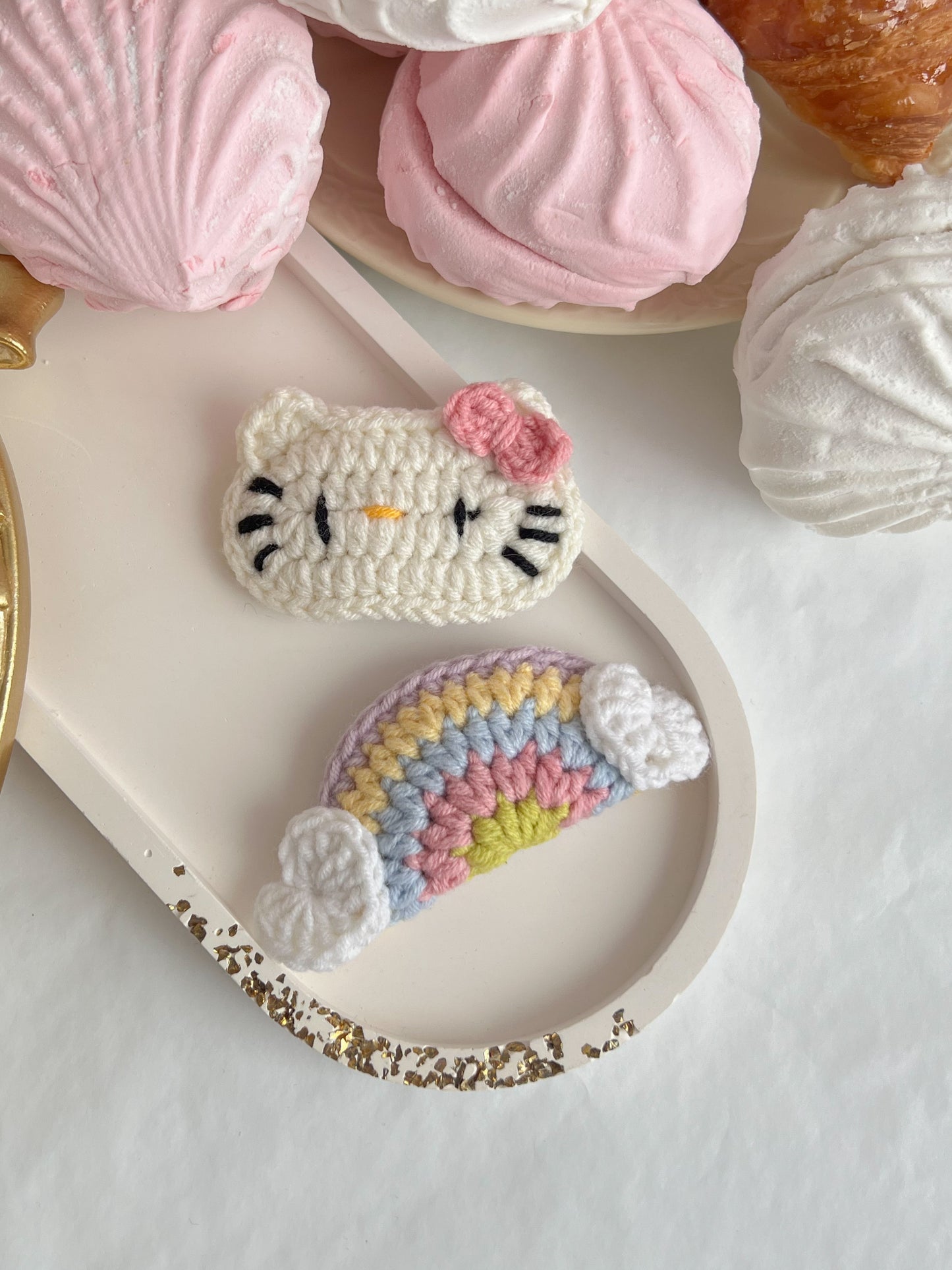 Set Agrafe Croșetate Kitty & Rainbow Cloud