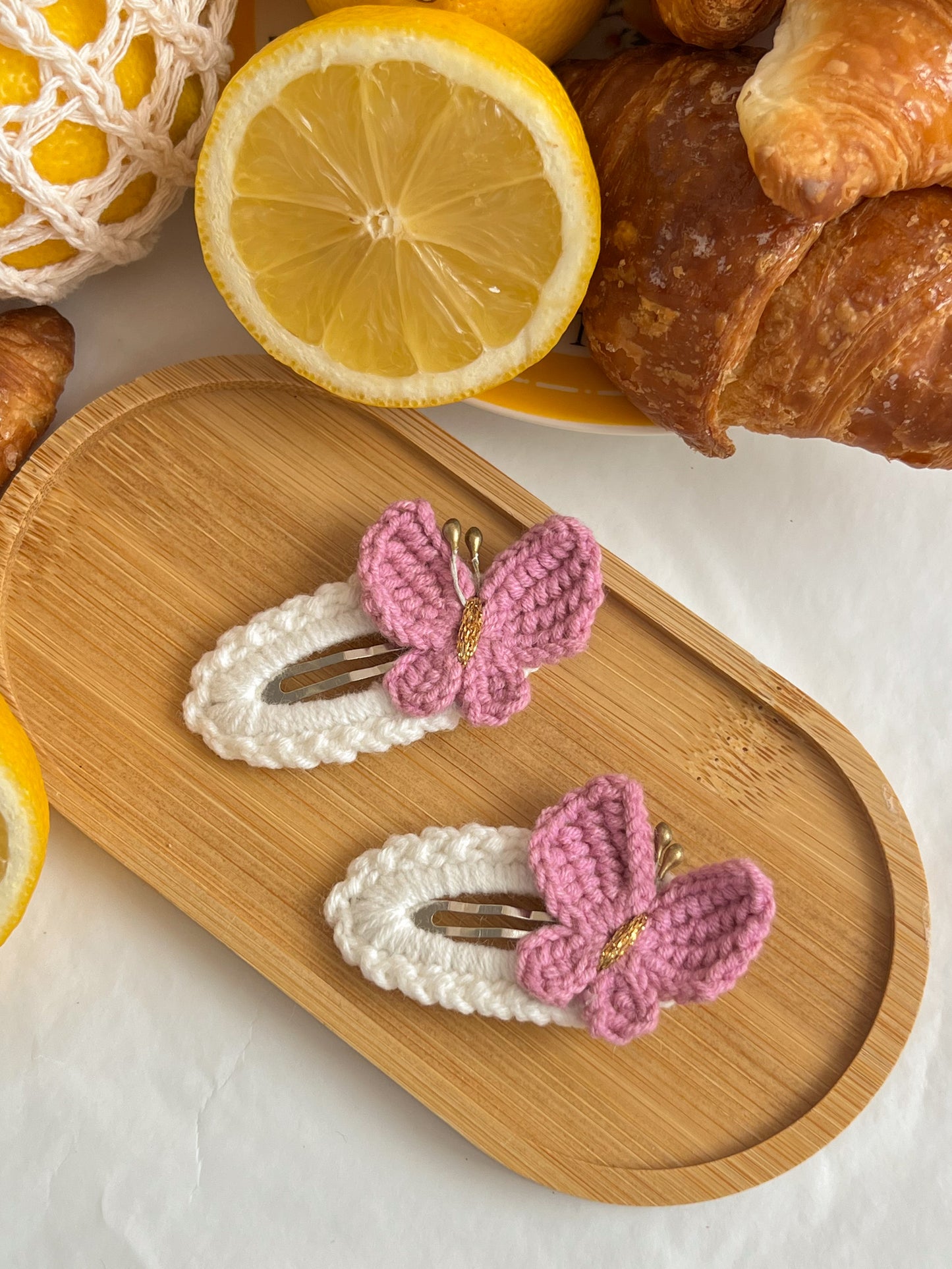 Agrafe Croșetate Butterfly – Lila & Alb
