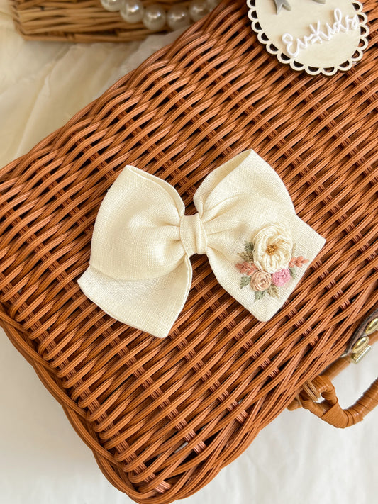 Agrafă 🌸 Bow Linen Ivory Floral