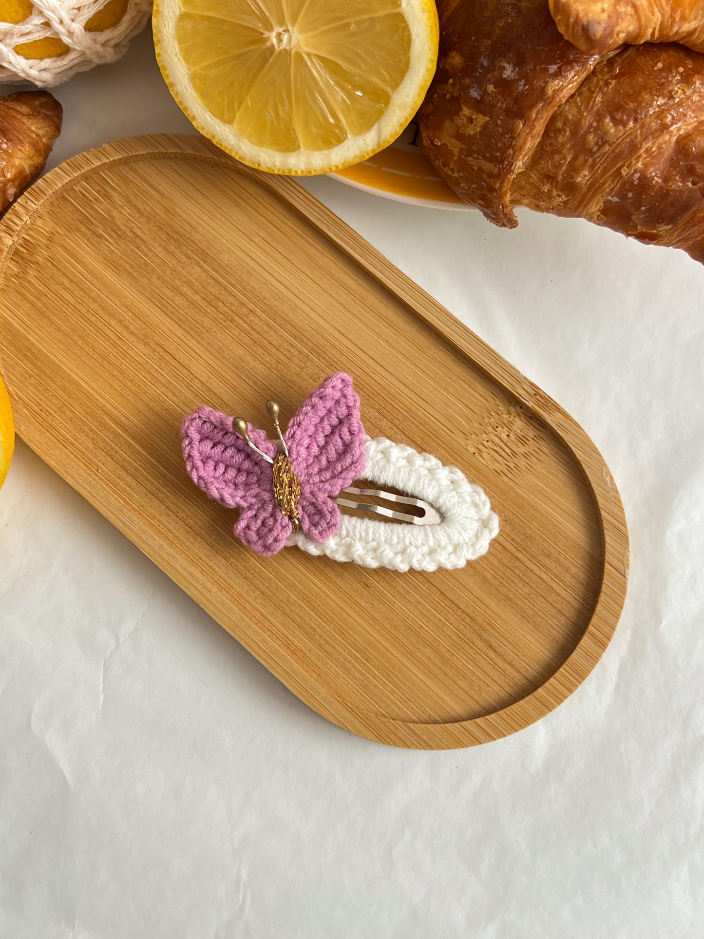 Agrafe Croșetate Butterfly – Lila & Alb