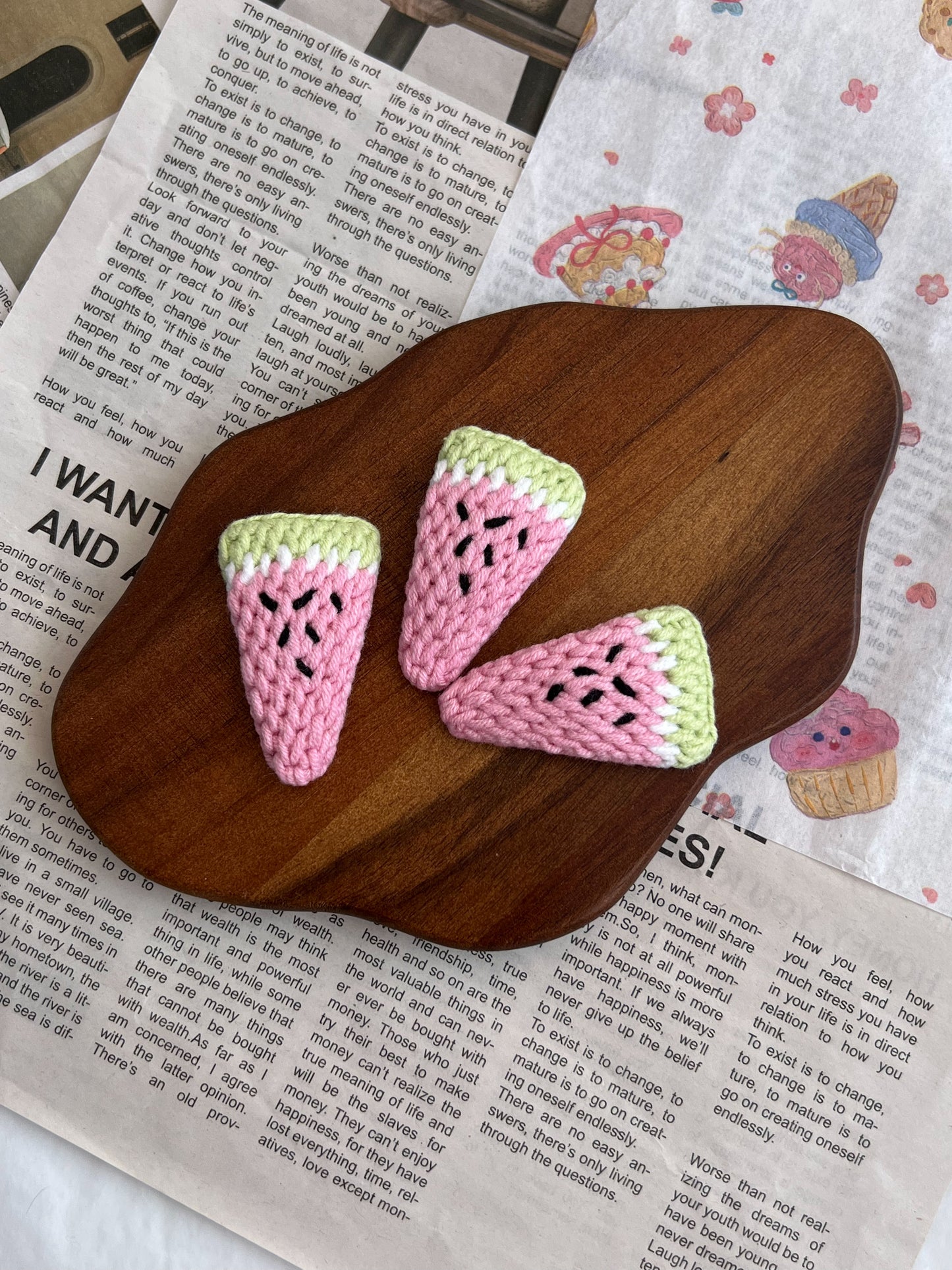 Clame crochet - Felii de harbuz roz