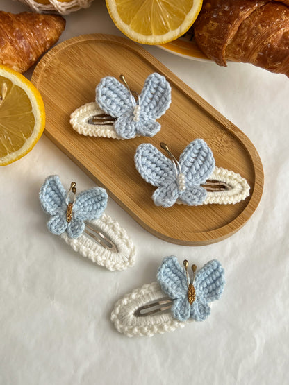 Agrafe Croșetate Butterfly – Bleu Pal & Alb