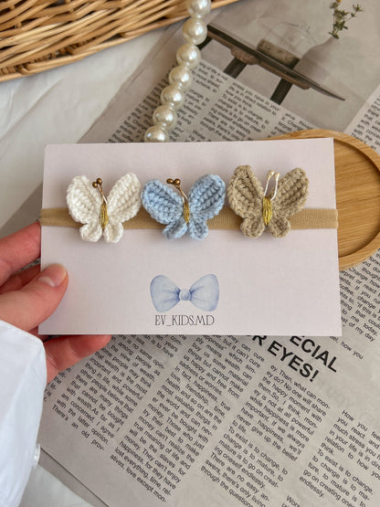 Bentiță pe elastic – Trei fluturi crochet