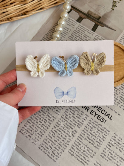 Bentiță pe elastic – Trei fluturi crochet