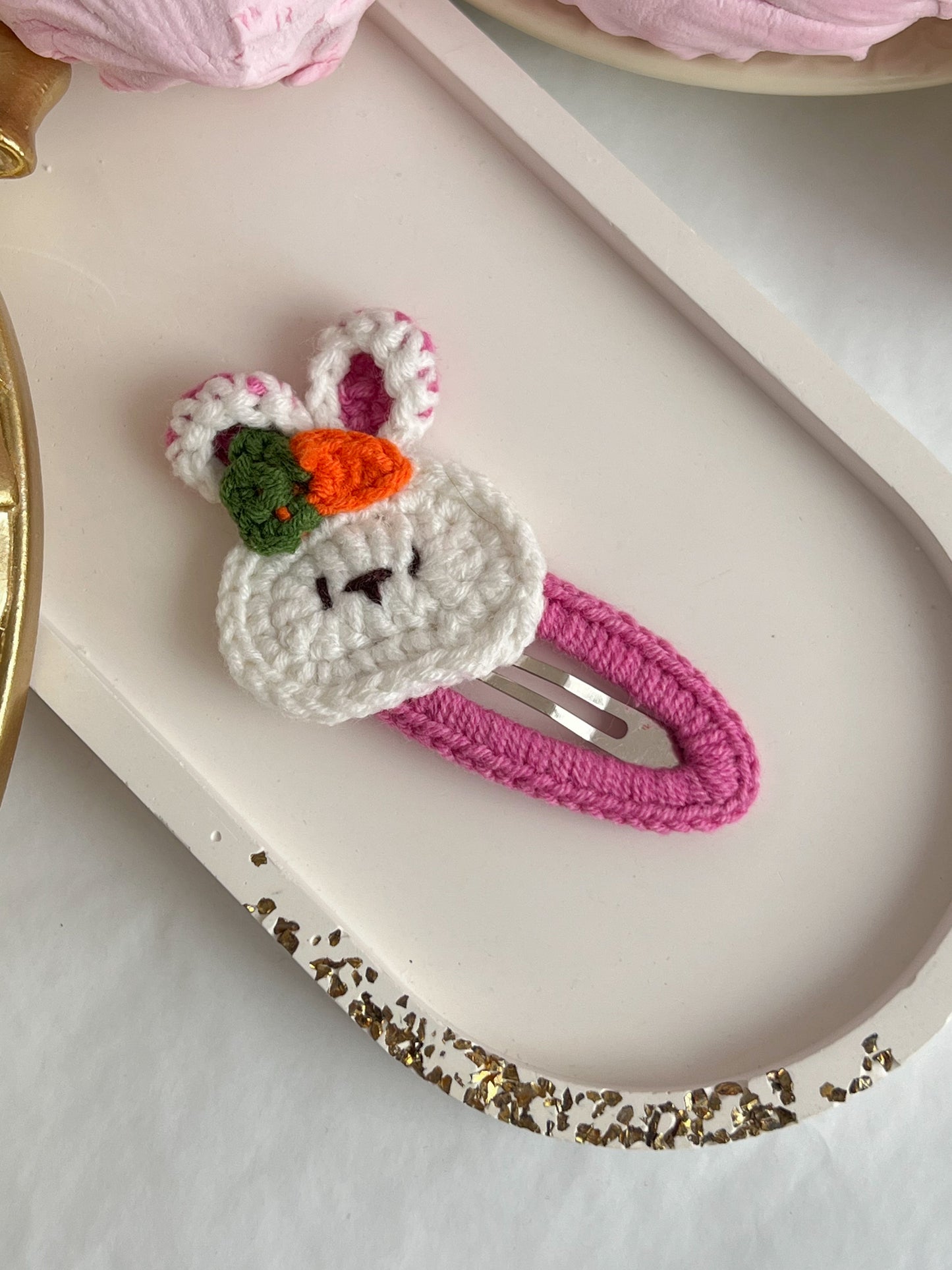 Agrafe Croșetate Bunny – Roz & Alb