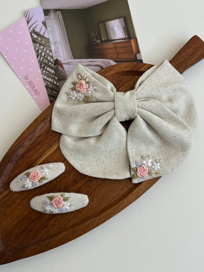 Set Agrafă cu fundită – Linen Rose