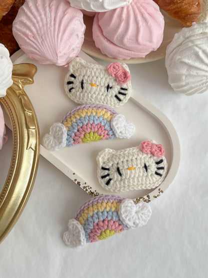 Set Agrafe Croșetate Kitty & Rainbow Cloud