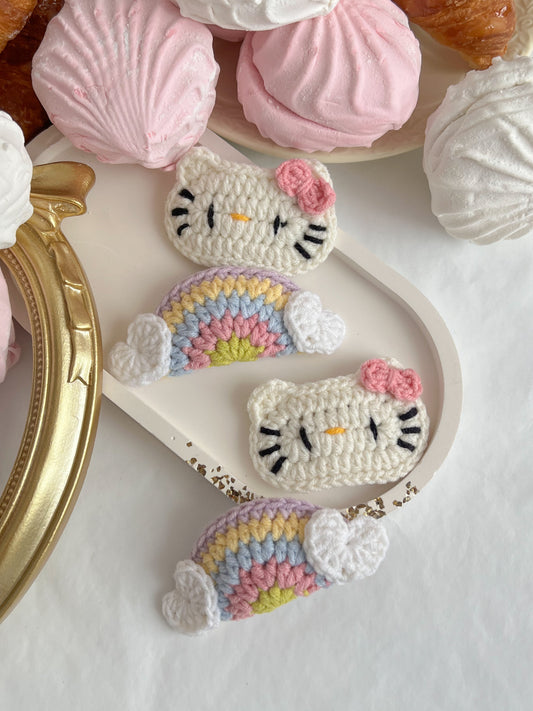 Set Agrafe Croșetate Kitty & Rainbow Cloud