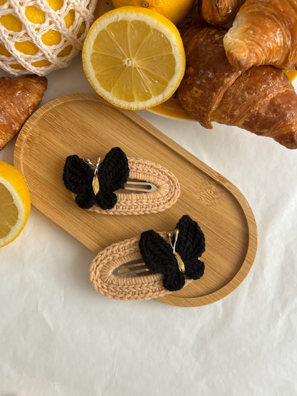 Agrafe Croșetate Butterfly – Negru & Cafeniu