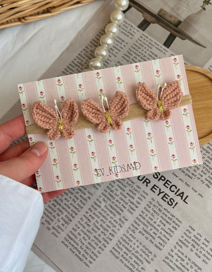 Bentiță pe elastic – Fluturi crochet roz mauve
